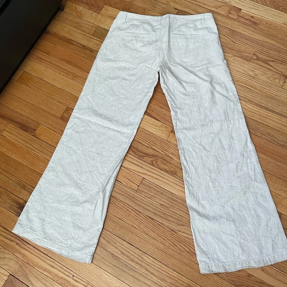 ♻️Linen Oatmeal Flare Wide Trousers Fresh Fabric Casual Dress Work Beach Summer - Picture 4 of 6